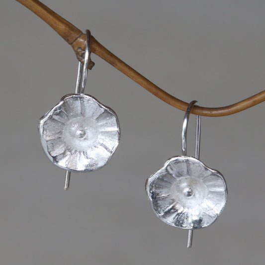 Gentle Hollyhocks Sterling Silver Earrings Flower Jewelry Handmade in Bali