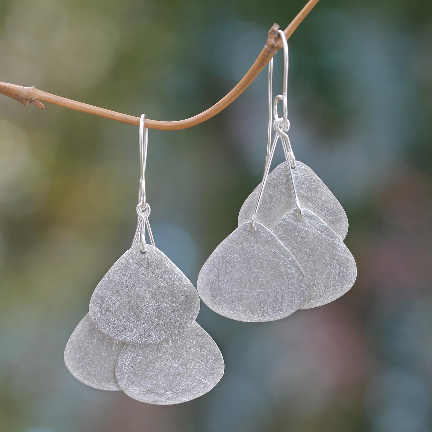 Tripartite Butterfly Wings Sterling Silver Hook Earrings Artisan Crafted Jewelry