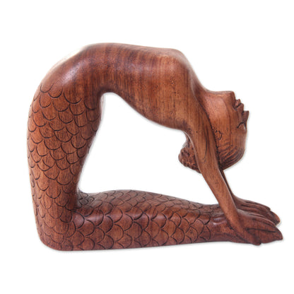 Ustrasana Mermaid Hand Carved Signed Balinese Mermaid Sculpture