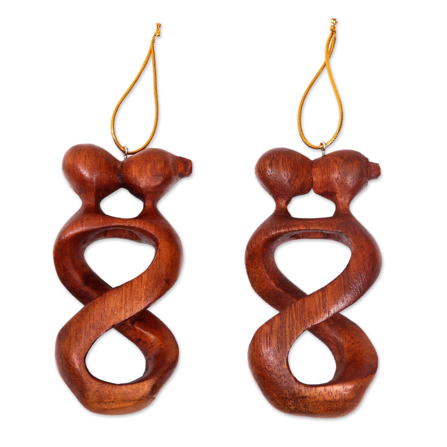 Spinning Kiss Set of 2 Kissing Lovers Wood Ornaments Hand Carved in Bali