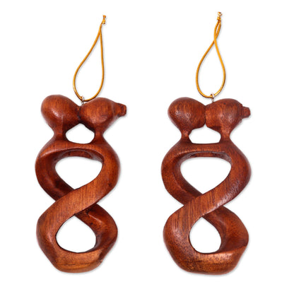 Spinning Kiss Set of 2 Kissing Lovers Wood Ornaments Hand Carved in Bali