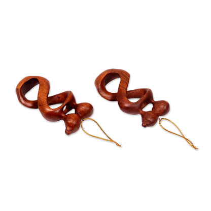 Spinning Kiss Set of 2 Kissing Lovers Wood Ornaments Hand Carved in Bali