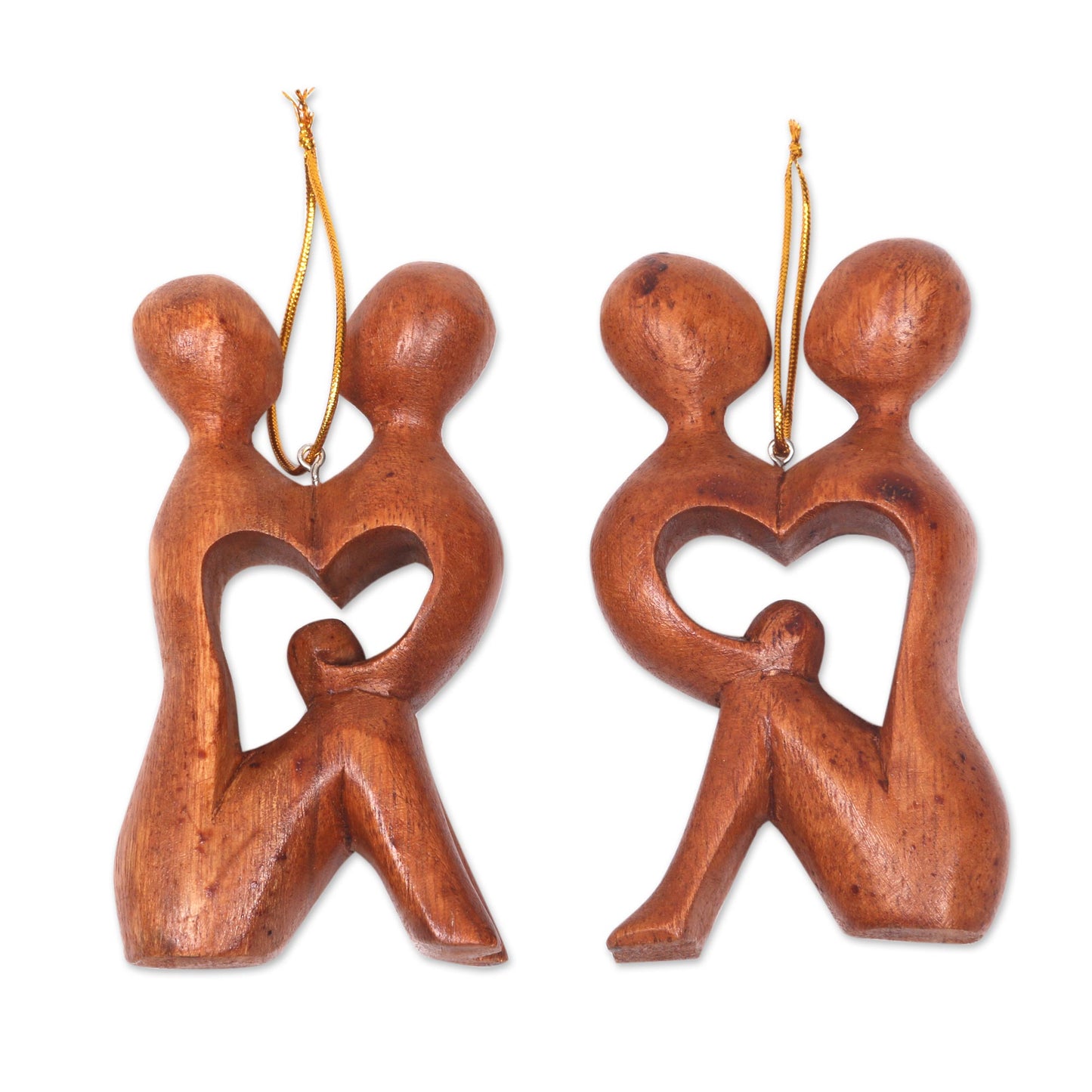 Look Into My Eyes 2 Heart Shaped Romantic Ornaments Hand Carved Wood Sculpture