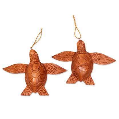 Patient Turtle 2 Turtle Wood Ornaments Artisan Crafted in Indonesia