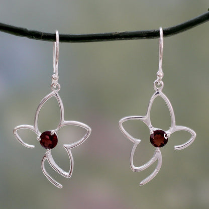 Sweet Flower Handcrafted Sterling Flower Earrings with Garnets