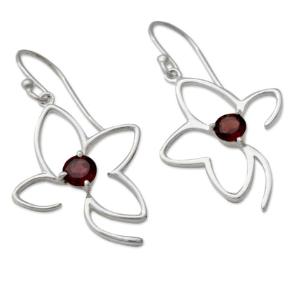 Sweet Flower Handcrafted Sterling Flower Earrings with Garnets