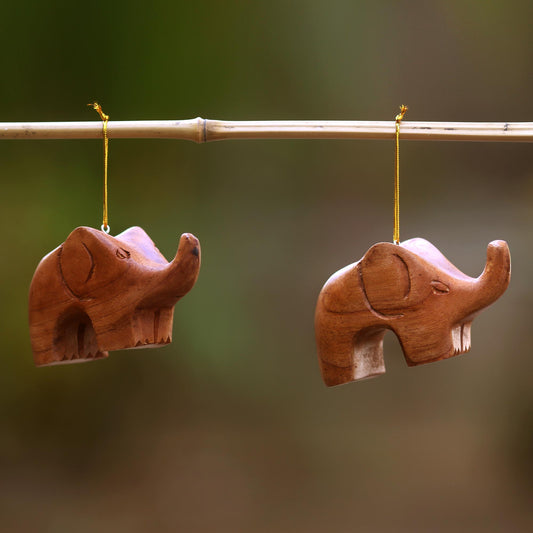Little Brown Elephants Wood Ornaments
