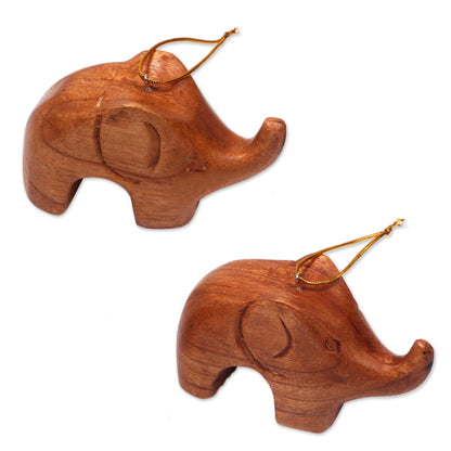 Little Brown Elephants Wood Ornaments