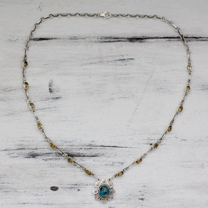 Golden Sky Halo India Silver and Citrine Necklace with Composite Turquoise