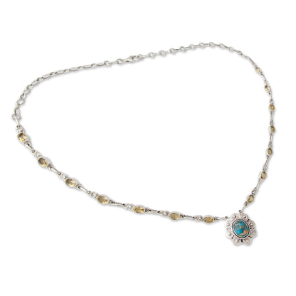 Golden Sky Halo India Silver and Citrine Necklace with Composite Turquoise