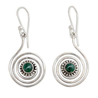 Spiral Forest Malachite & Silver Dangle Earrings