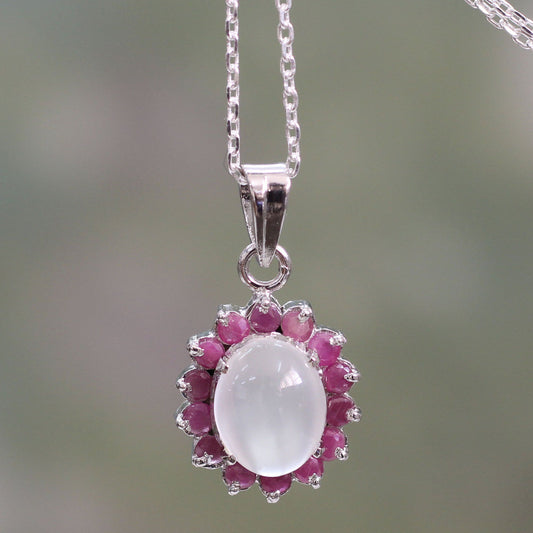 Moonstone & Ruby Pendant Necklace