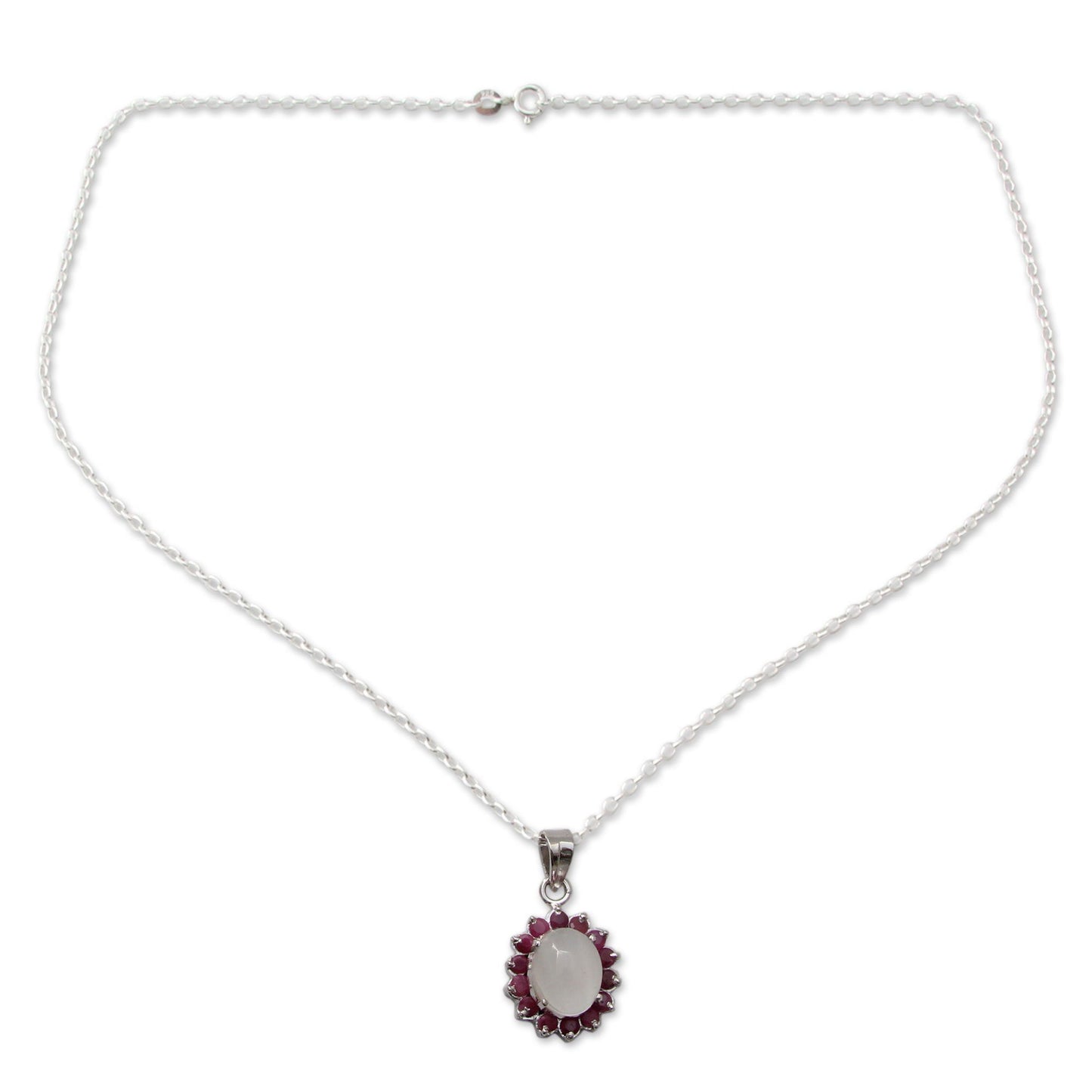 Moonstone & Ruby Pendant Necklace