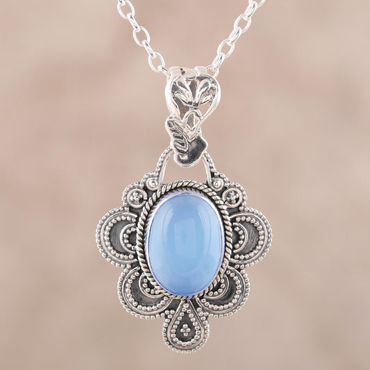 Blue Antique Radiance Handcrafted Antique Style Silver and Chalcedony Necklace