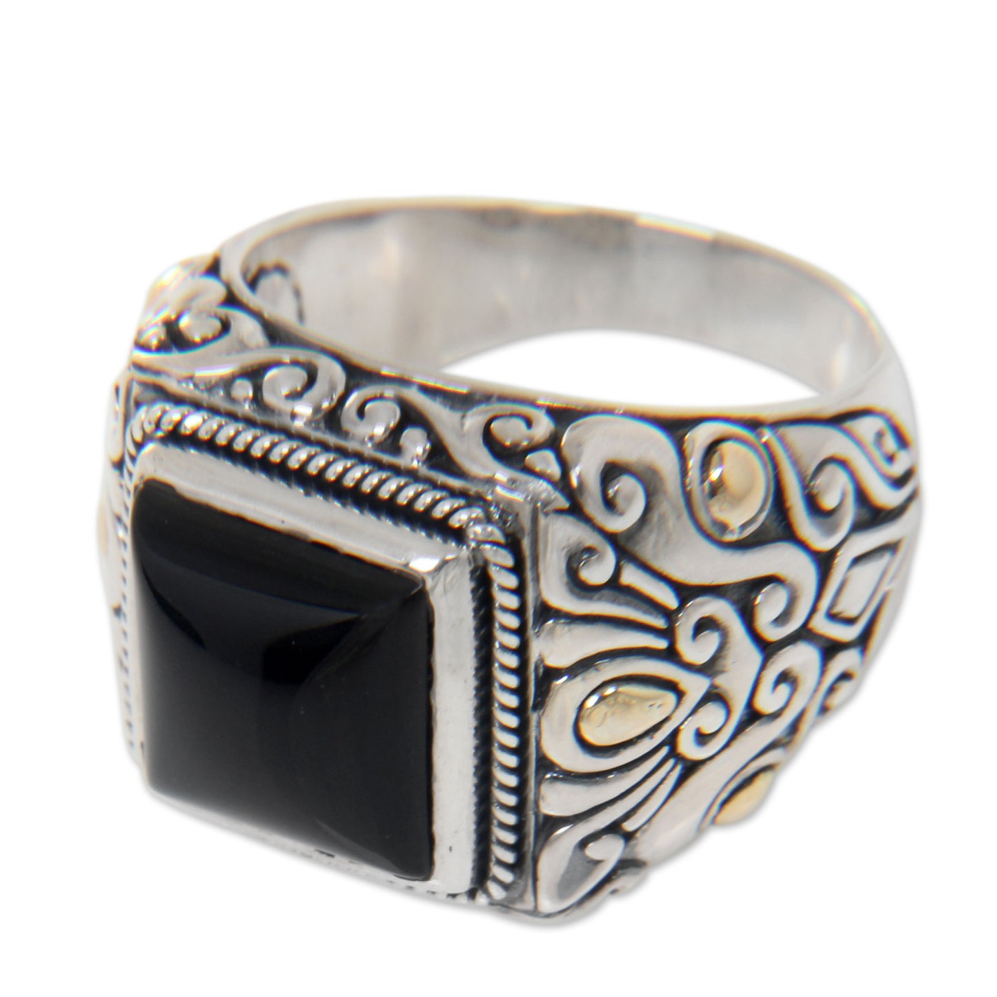 Tambora Onyx Silver Accented Ring