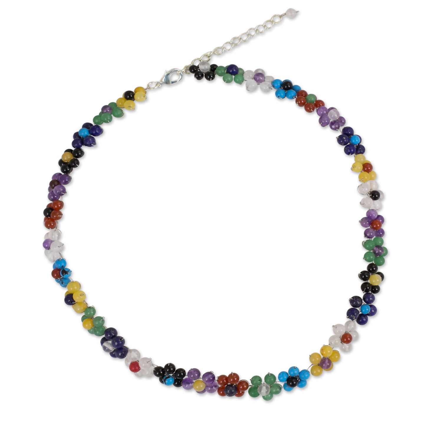 Rainbow Blooms Colorful Multi Gemstone Flower Necklace from Thailand