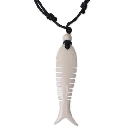 Bone Fossil Fish Pendant Necklace