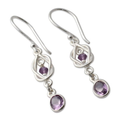 Violet Knot Weave Silver Amethyst Dangle Earrings