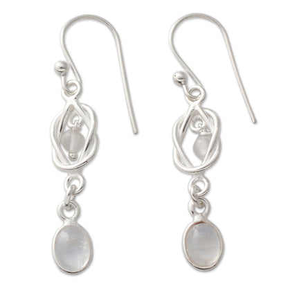 Moonlight Knot Artisan Crafted Rainbow Moonstone and Silver Earrings