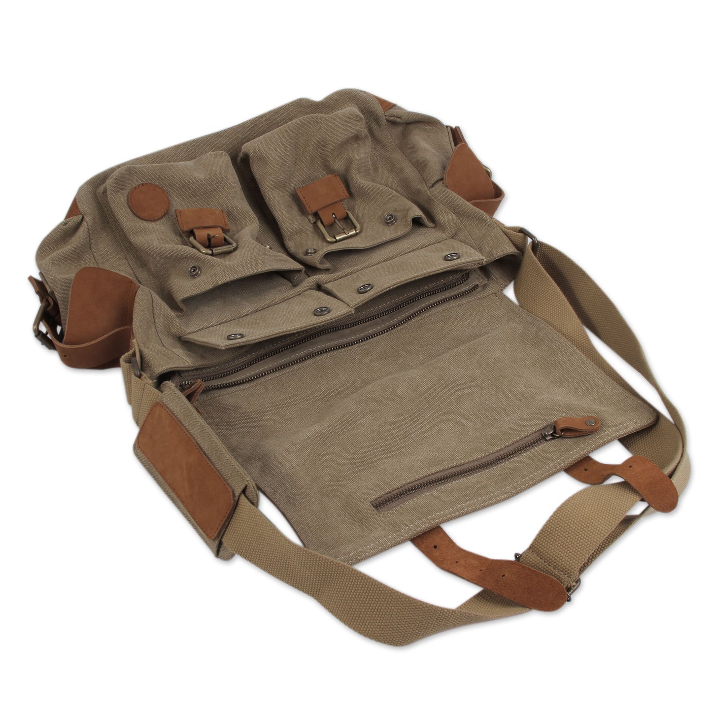 Journey to Puno Tan and Brown Leather Accent Roomy Canvas Messenger Bag