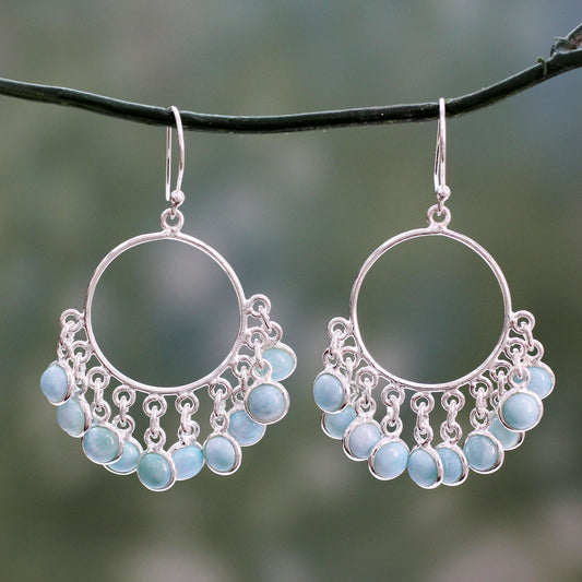 Playful Petals Handmade Larimar and Sterling Silver Chandelier Earrings