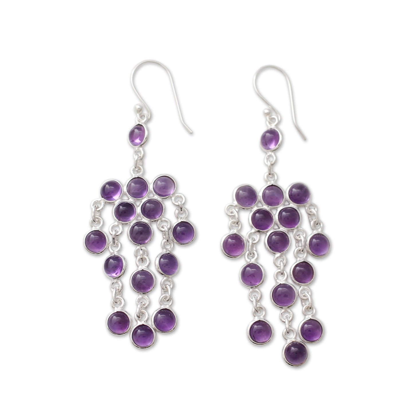 Ecstatic Purple Sterling Silver Chandelier Earrings with Amethyst Cabochons