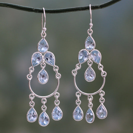 Azure Elegance Blue Topaz Handcrafted Sterling Silver Chandelier Earrings