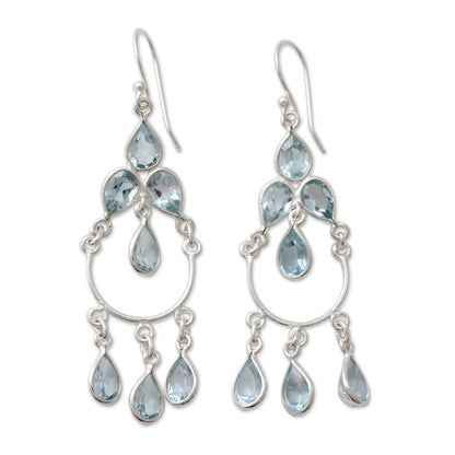 Azure Elegance Blue Topaz Handcrafted Sterling Silver Chandelier Earrings