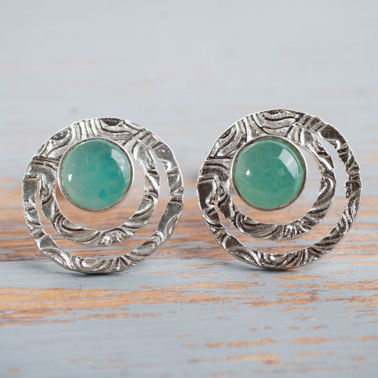 Green Vibrations Handcrafted Sterling Silver and Green Opal Button Earrings