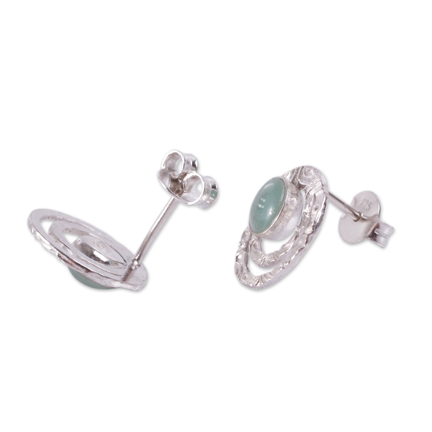 Green Vibrations Handcrafted Sterling Silver and Green Opal Button Earrings