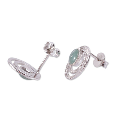 Green Vibrations Handcrafted Sterling Silver and Green Opal Button Earrings