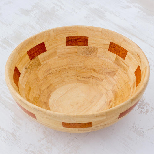 Segments Mahogany and Palo Blanco Wood Bowl Crafted by Hand