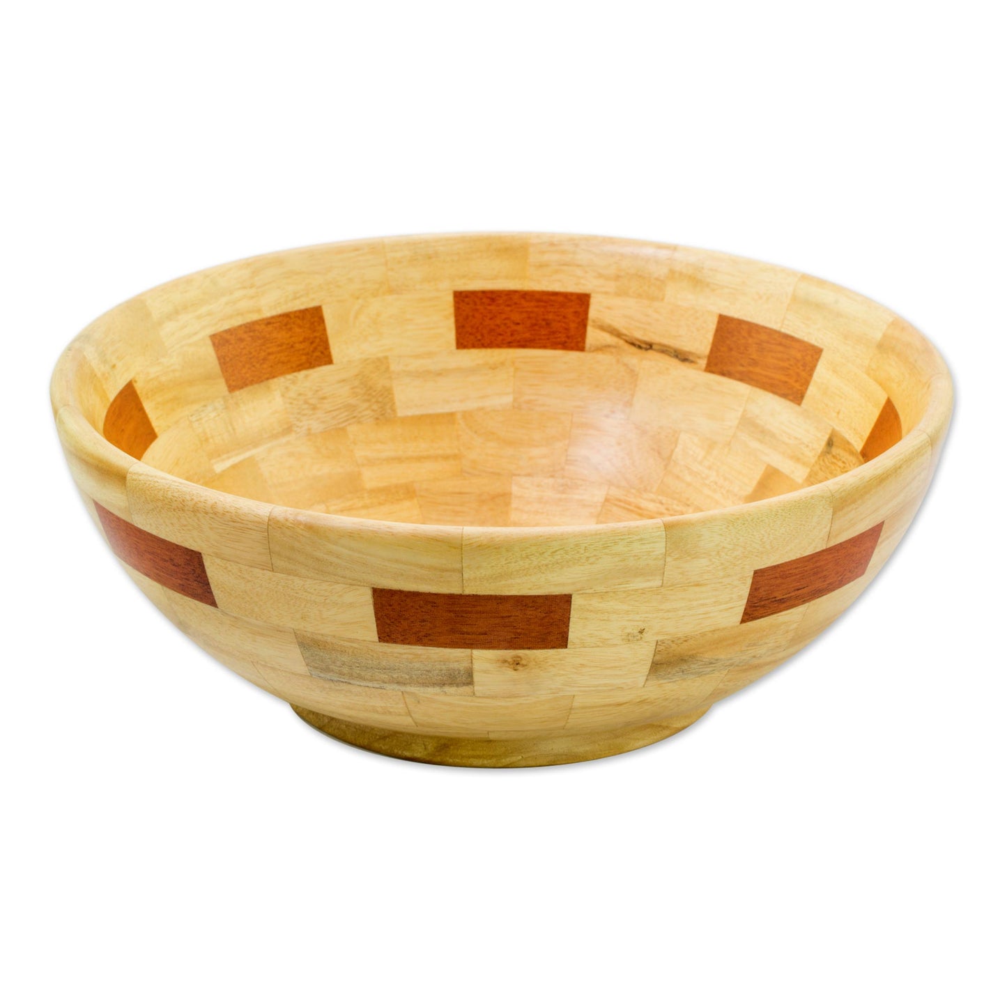 Segments Mahogany and Palo Blanco Wood Bowl Crafted by Hand