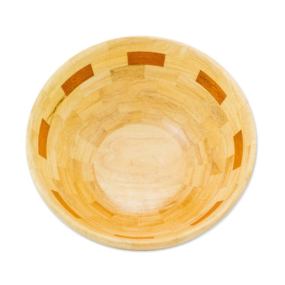 Segments Mahogany and Palo Blanco Wood Bowl Crafted by Hand