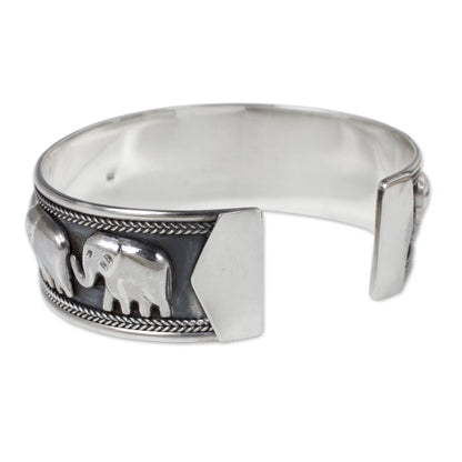 Grand Elephant Parade Silver Cuff Bracelet