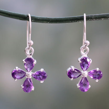 Lilac Blossom Amethyst Silver Dangle Earrings