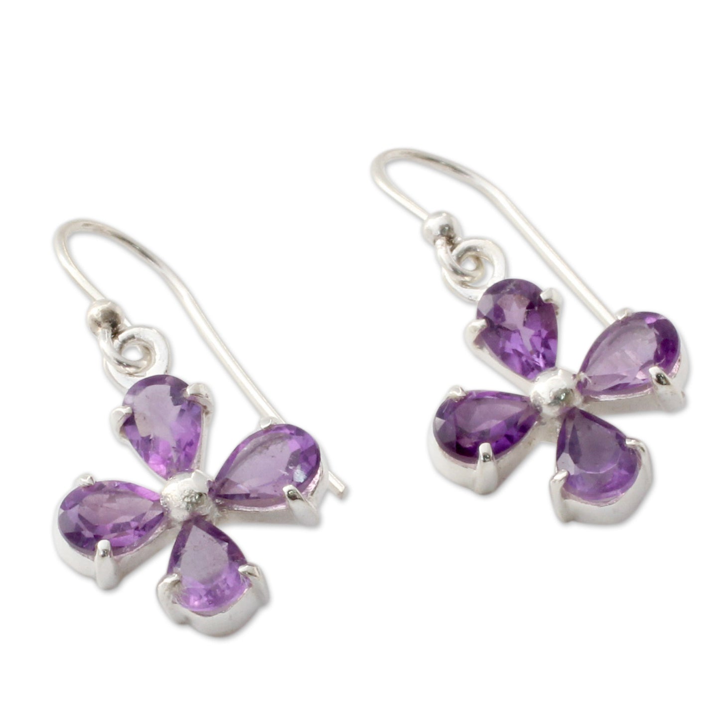 Lilac Blossom Amethyst Silver Dangle Earrings