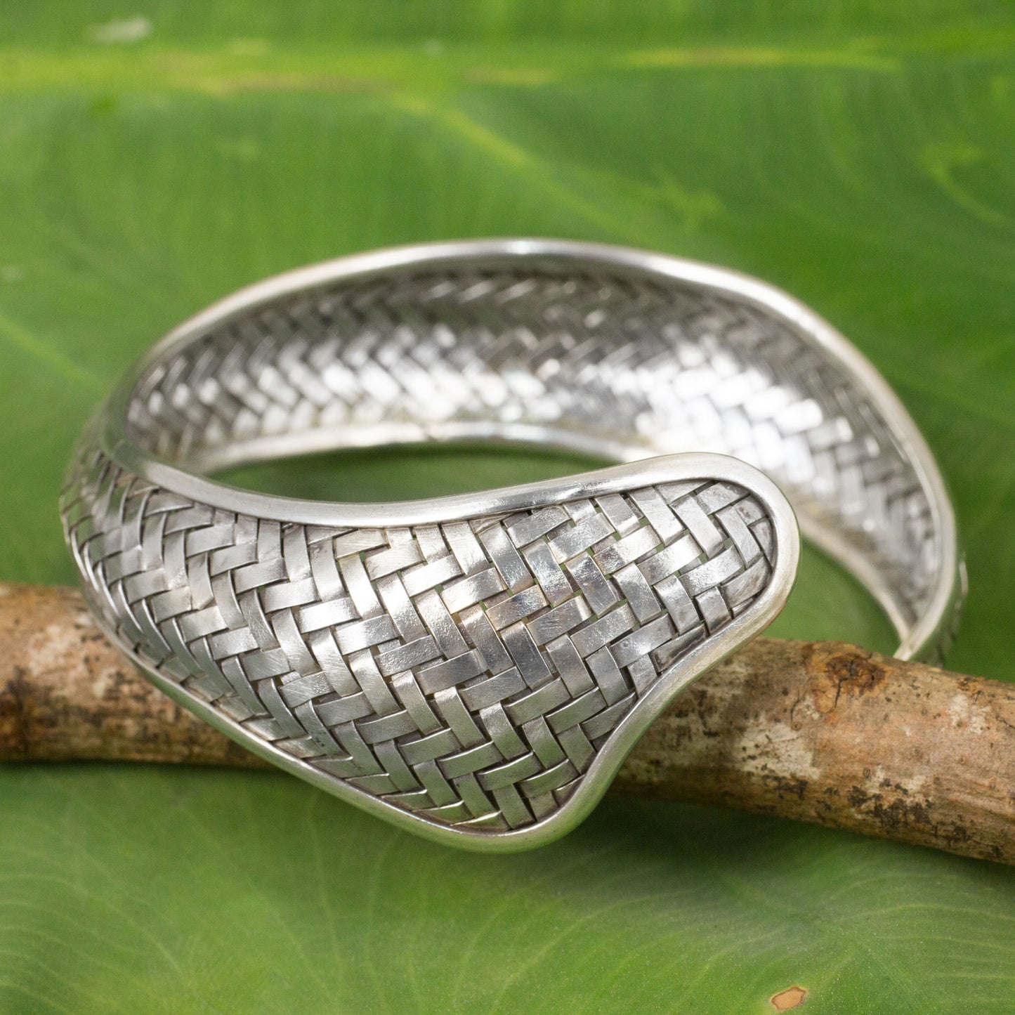 Swimming Fish Woven Sterling Silver Cuff