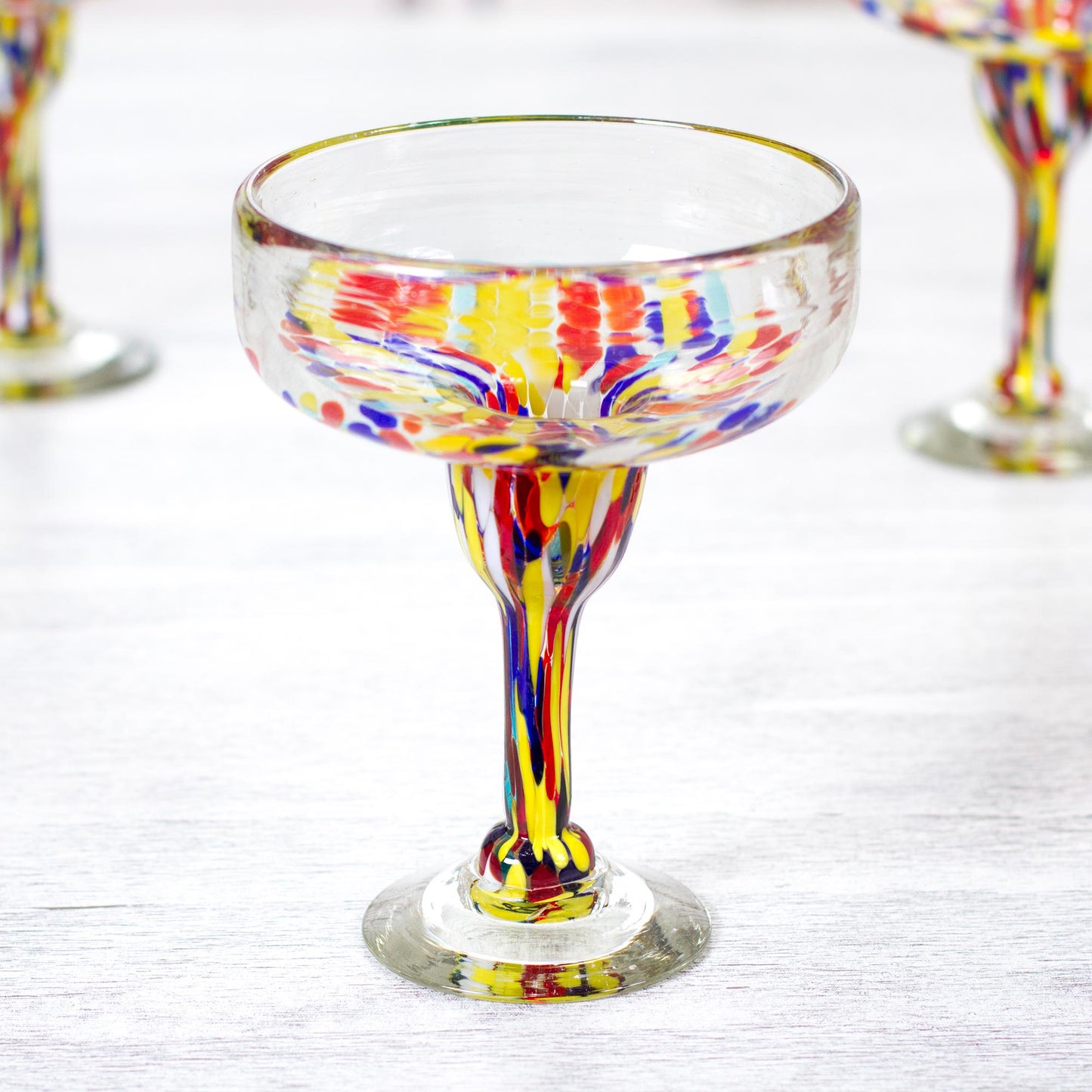 Confetti Festival Set of 6 Multicolor Hand Blown Glass Margarita Glasses