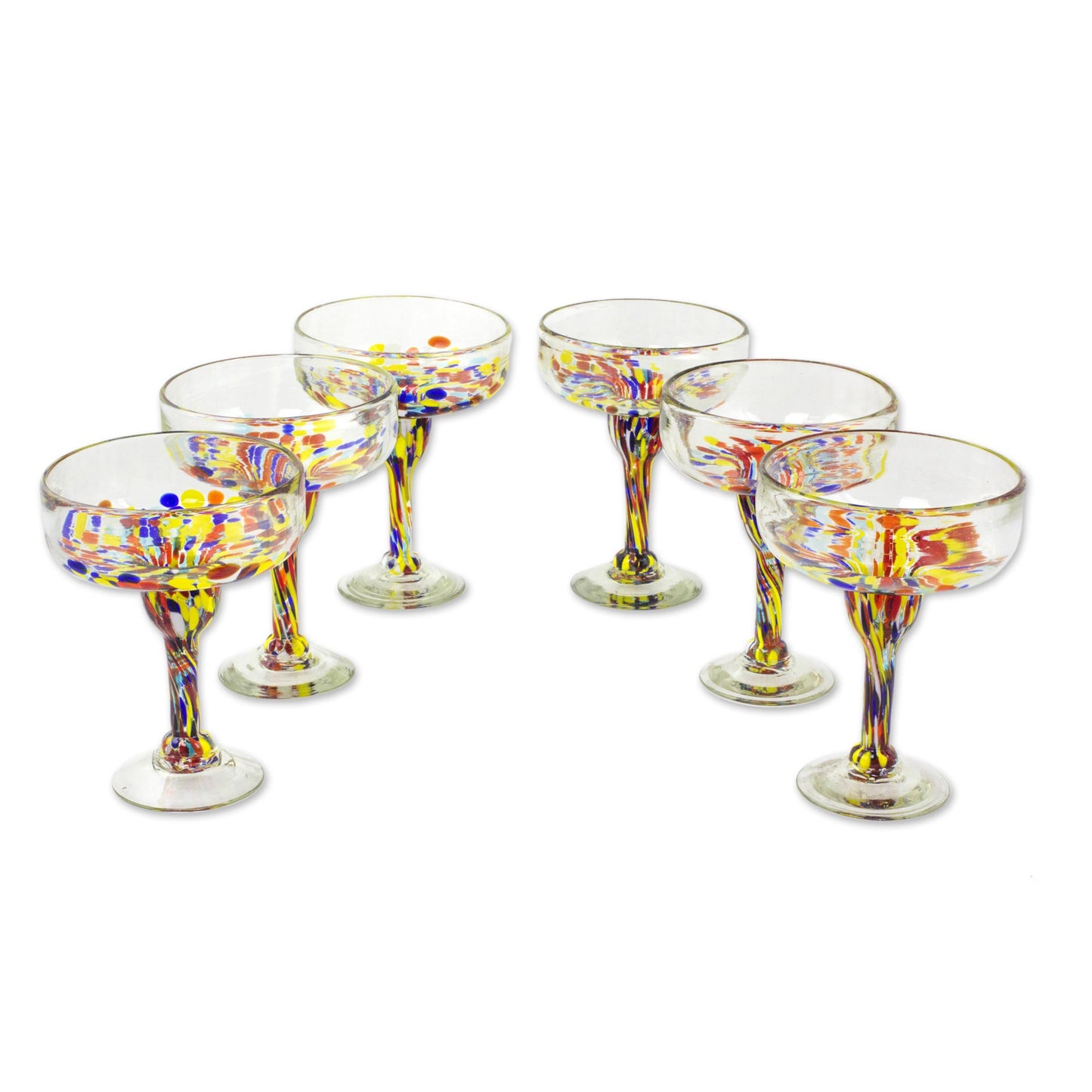 Confetti Festival Set of 6 Multicolor Hand Blown Glass Margarita Glasses