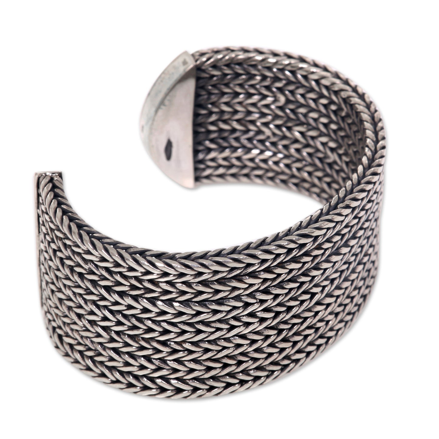 Horseshoe Braids Wide Textured Sterling Silver Cuff Bracelet from Bali