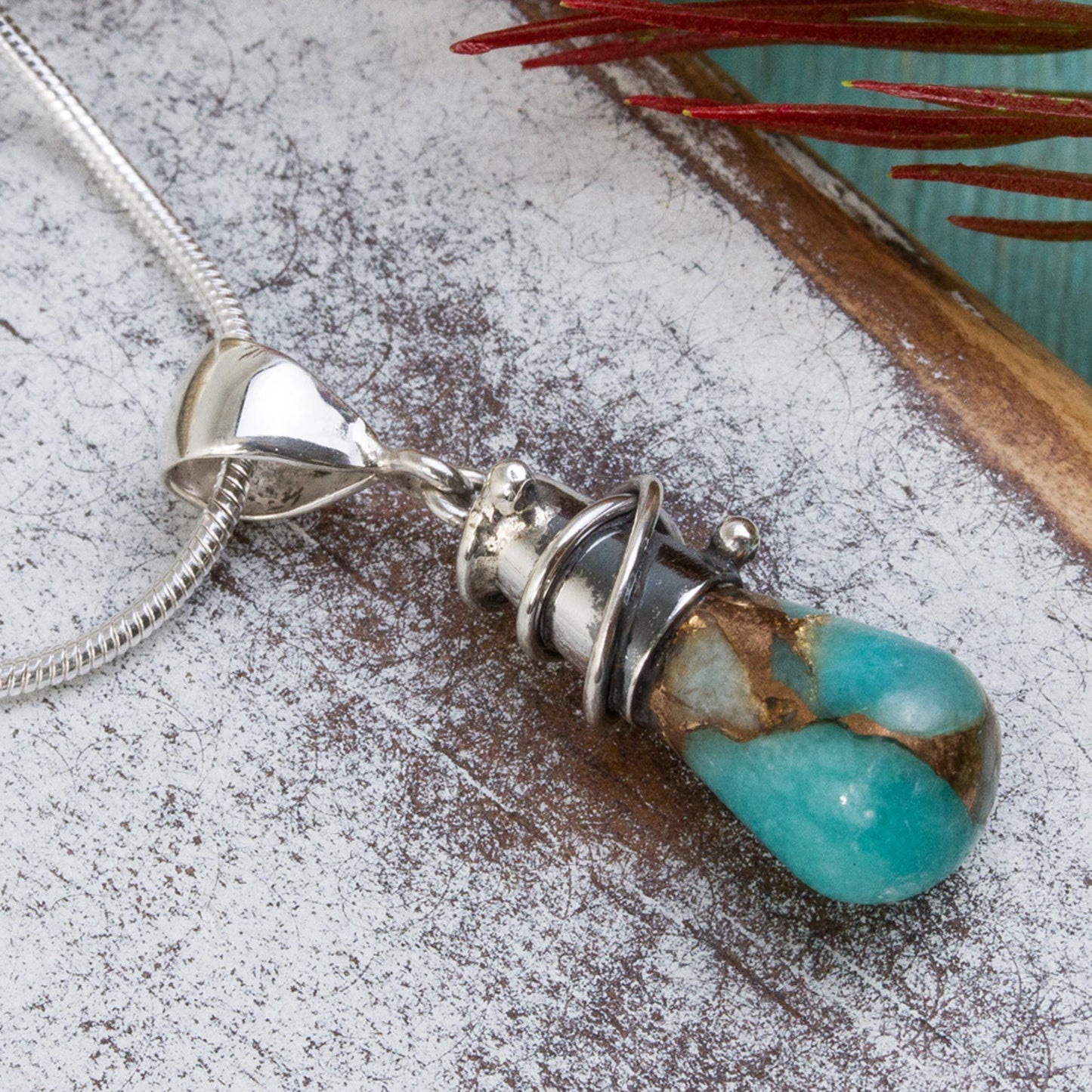 Golden Sea Currents Amazonite Pendant Necklace