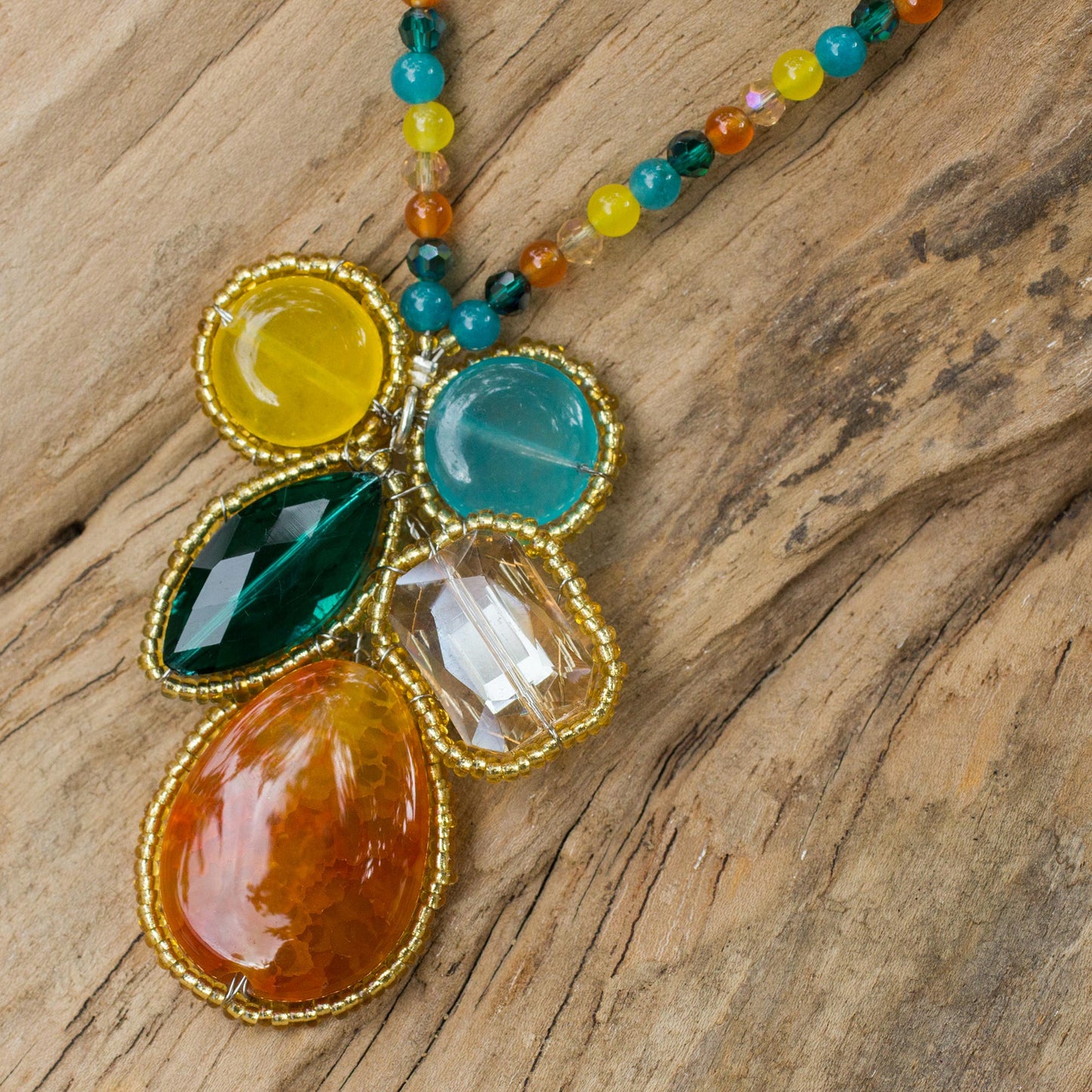 Bright Bohemian Bouquet Handcrafted Multicolor Quartz Pendant Necklace from Thailand