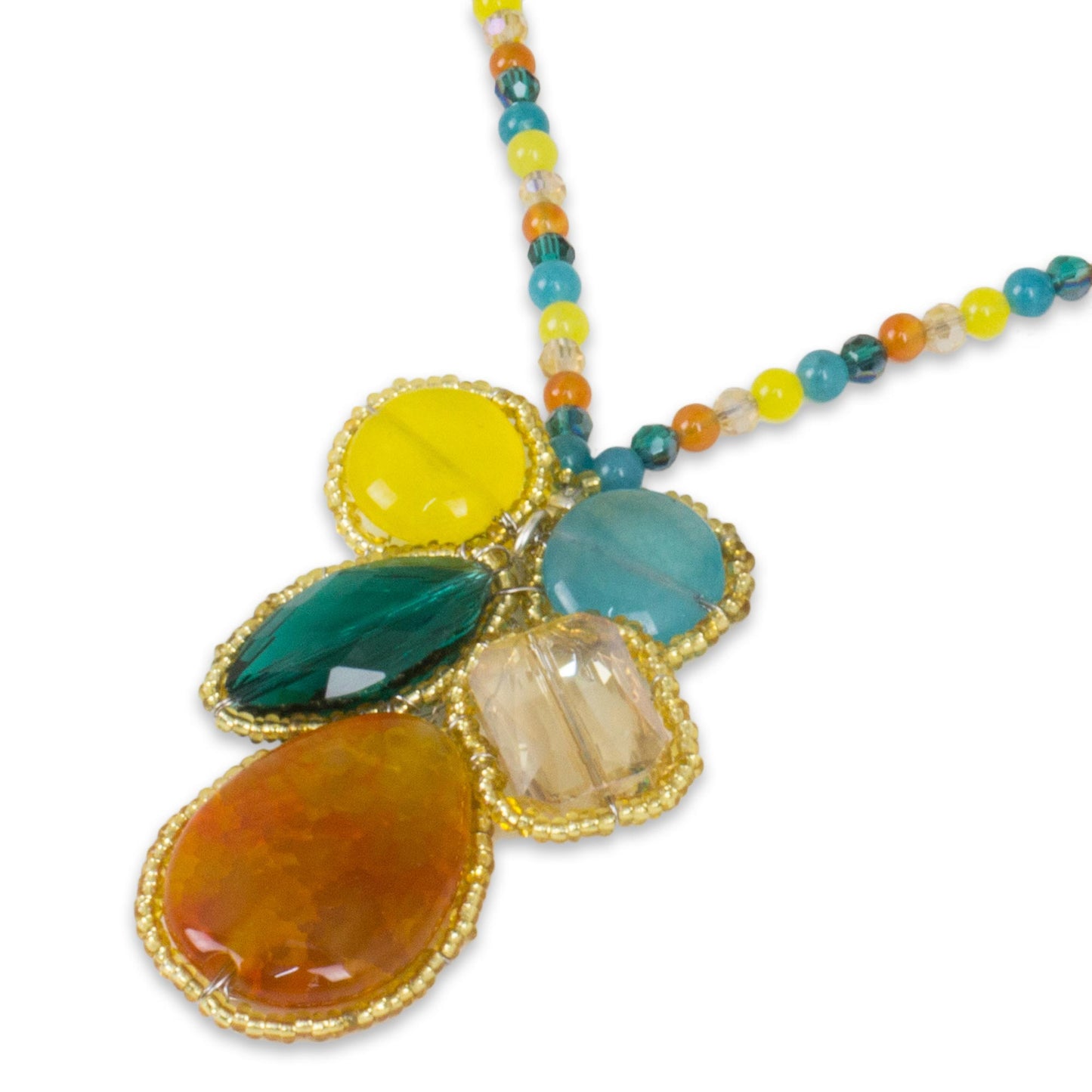 Bright Bohemian Bouquet Handcrafted Multicolor Quartz Pendant Necklace from Thailand