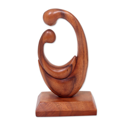 Mother's Compassion Signed Hand Carved Mother and Child Wood Sculpture from Bali