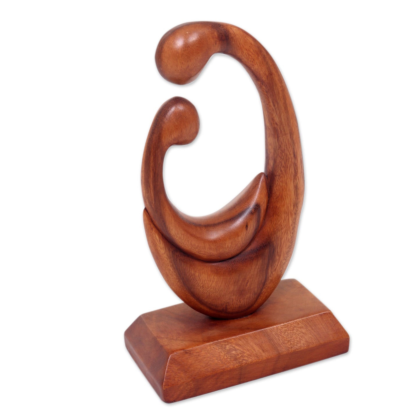 Mother's Compassion Signed Hand Carved Mother and Child Wood Sculpture from Bali