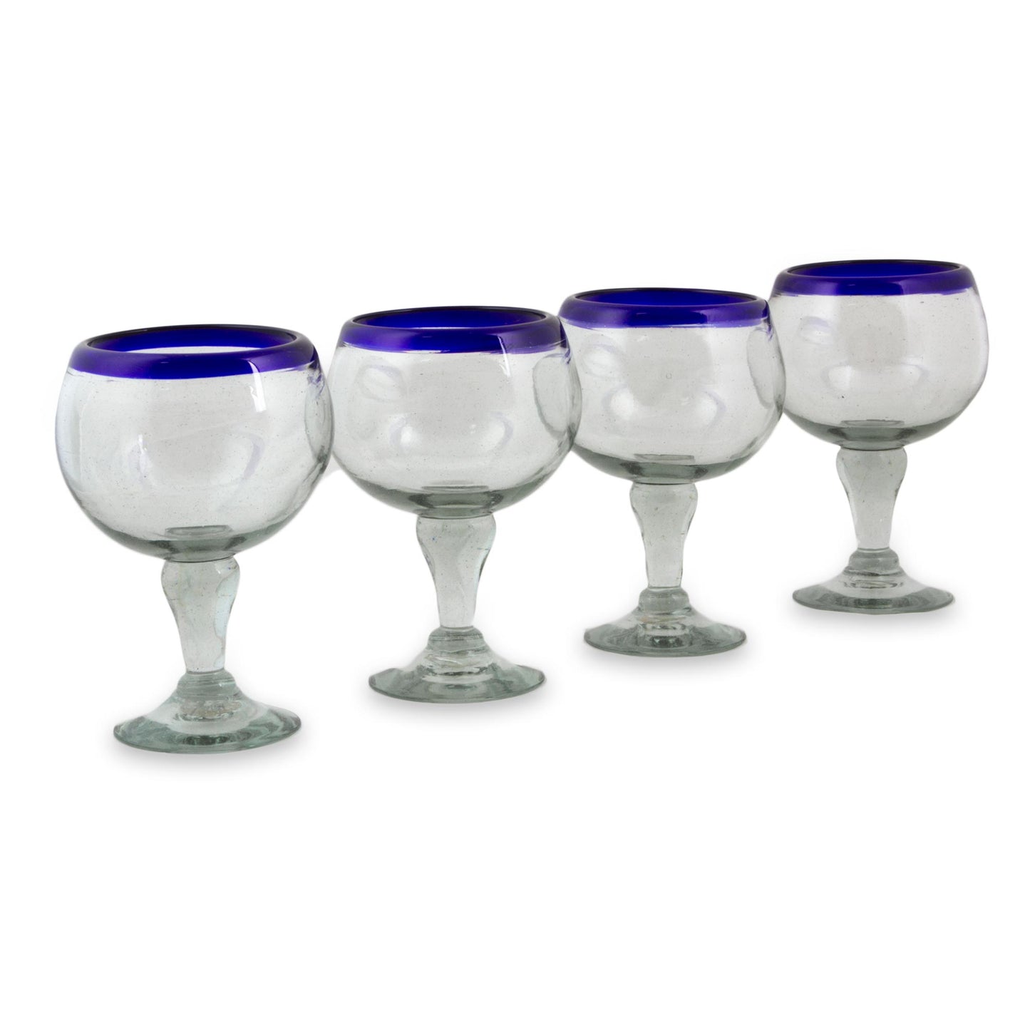 Cobalt Kiss Cobalt Blue Rim Hand Blown 18 oz Wine Glasses (Set of 4)