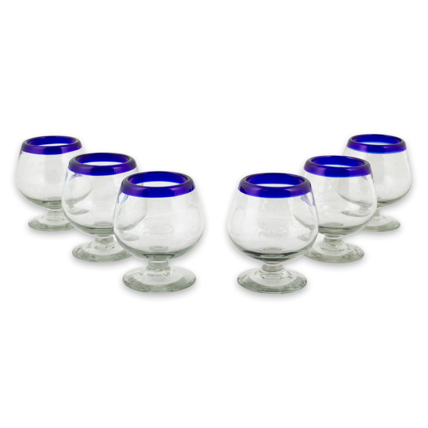 Cobalt Kiss Cobalt Blue Rim Hand Blown 6 oz Tequila Glasses (Set of 6)