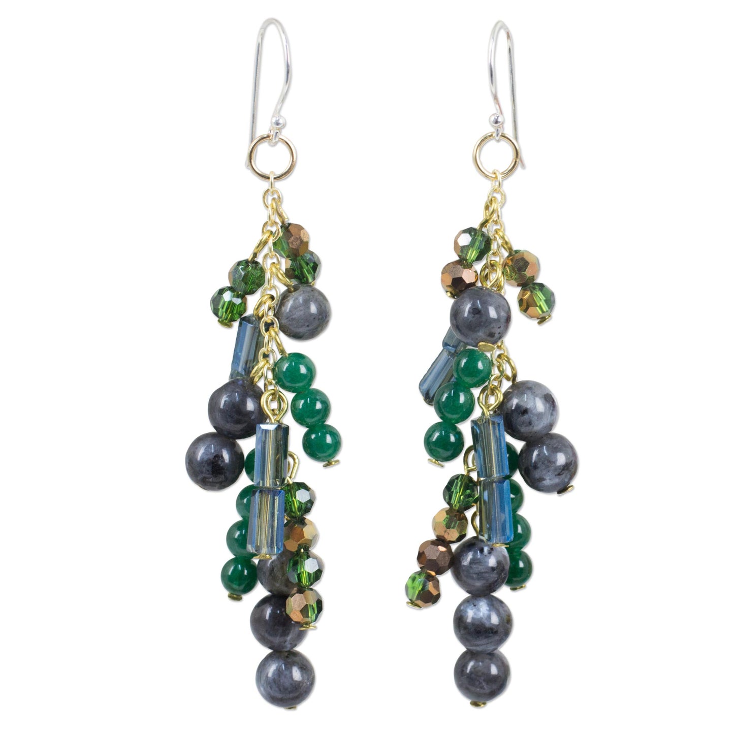 Brilliant Cascade Waterfall Style Earrings with Labradorite and Quartz Beads