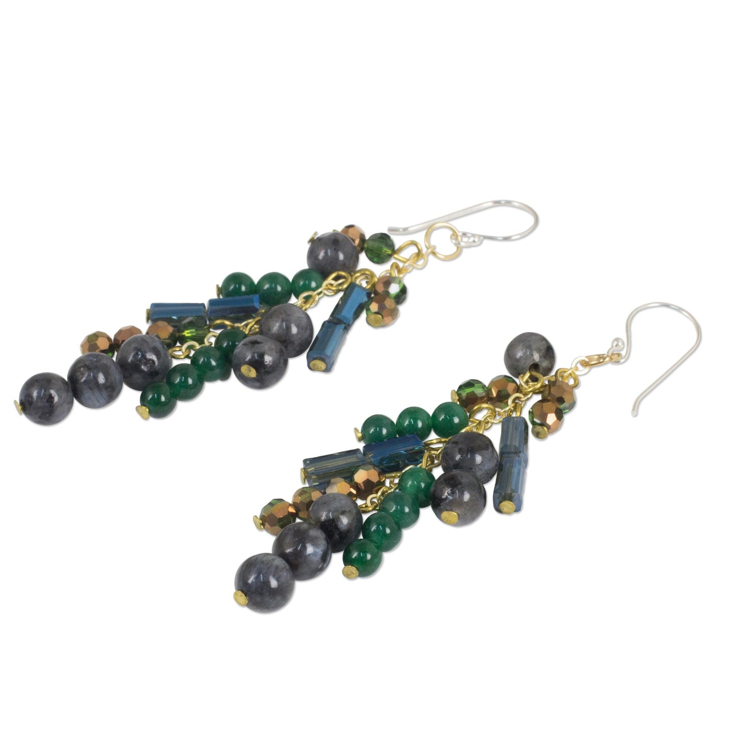 Brilliant Cascade Waterfall Style Earrings with Labradorite and Quartz Beads